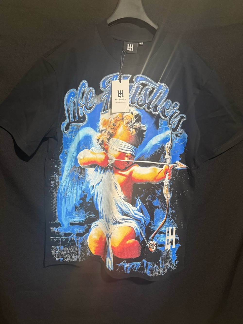 Black Graphic Short Sleeve Tee - Cherub Print